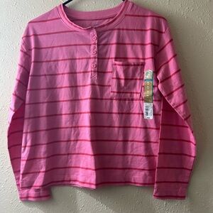 Vibrant Pink Striped Long Sleeve Kids Tee